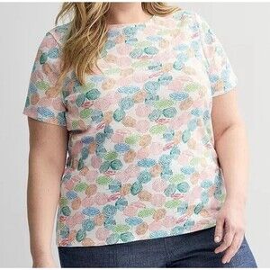 Croft & Barrow White Multicolor Umbrella Tshirt Women